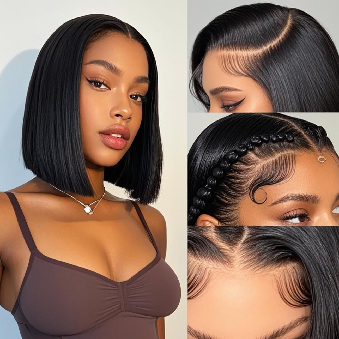 Premium Bob Wig Real 100% Human Hair 180% Density 10 Inch Heat Resistant for Styling, Durable for Repeated Washing & Styling with Baby Hair 180% Density Short Bob Wigs for Women Straight Bob Frontal Wigs Natural Black-Brown (10inch)