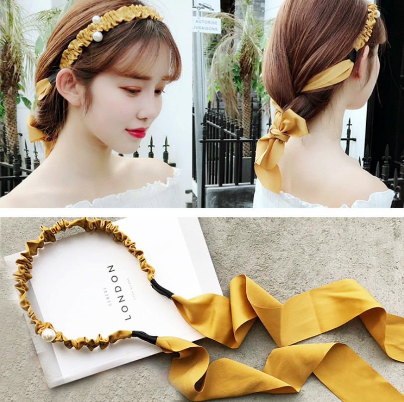 Bow Ribbon Hairband Solid Color Satin Hair Band Can Weave Pigtails Retro Style Headband Hair Accessories