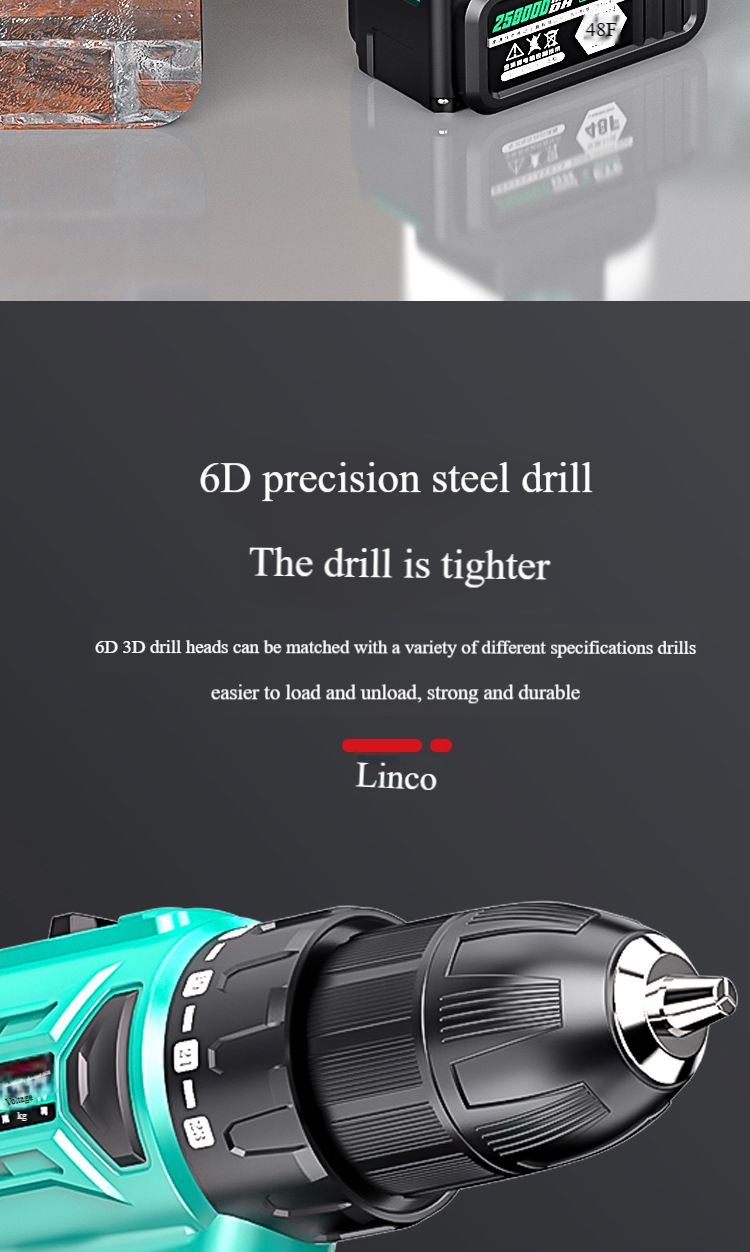 Brushless hand drill impact drill rechargeable dual speed lithium battery to 48V pistol drill power tool screwdriver
