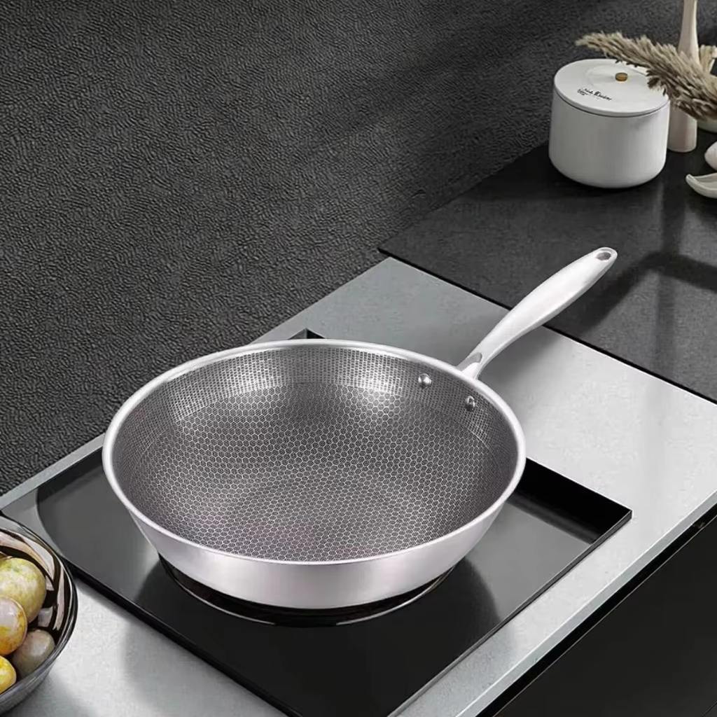 316 Stainless Steel Wok Pan,Hybrid 12 inch Wok, PFOA Free Cookware,non stick Stainless Steel Woks & Stir-fry pans Nonstick, Dishwasher and Oven Safe, Works on Induction (32CM)