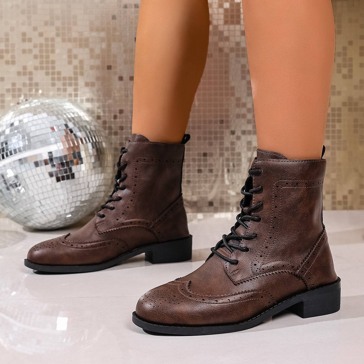 2025 Summer New Style Square Toe Irregular Heel Sandals Women's Plus Size Elegant Cross-Border High HeelsCoffee-colored