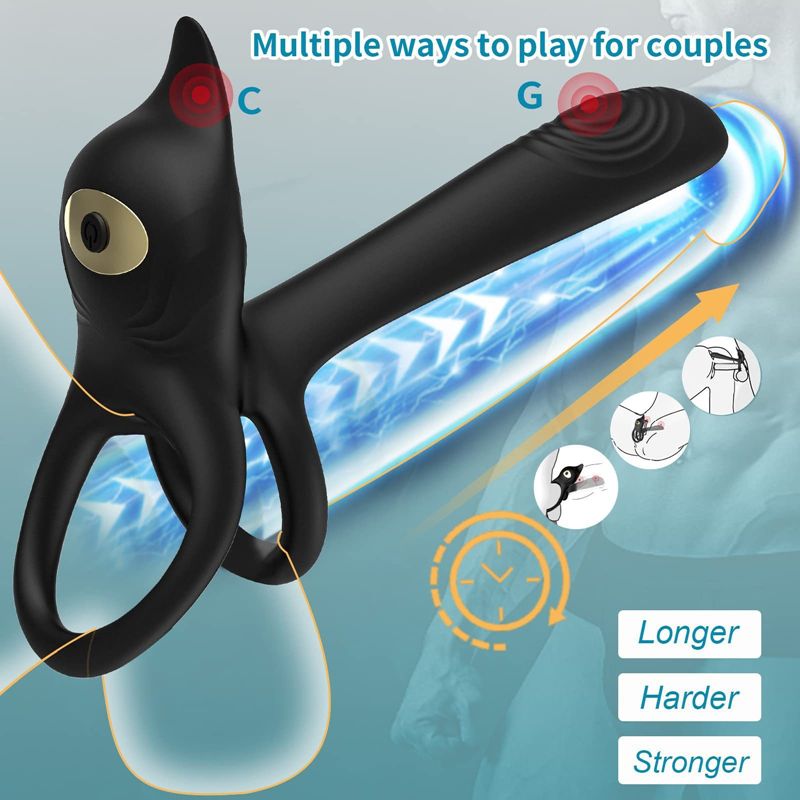 YY943 Vibrating Cock Ring, 3 in 1 Silicone Penis Ring with 10 Vibration Modes G-Spot & Clitoral Stimulator, Couple Vibrator Rechargeable Waterproof Adult Sex Toys with Remote Control for Men or Couples Play