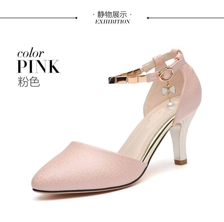 136e Fashion Casual Versatile Ladies High Heel SandalsPink