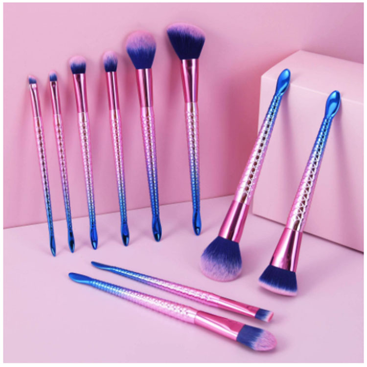 10 colored Mermaid makeup brush set