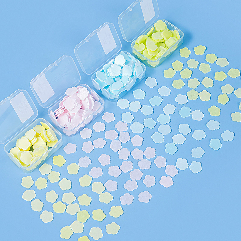 011#Portable hand wash soap paper student children disposable travel mini petal soap sheet box