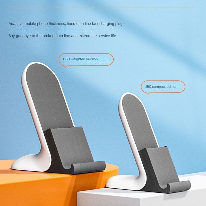 Desktop Phone Charging Stand with Fixed Fast Charging Plug, Anti-Break Data Cable Holder, Compatible with All Smartphones (U60 Weighted Version / U50 Compact Edition)
