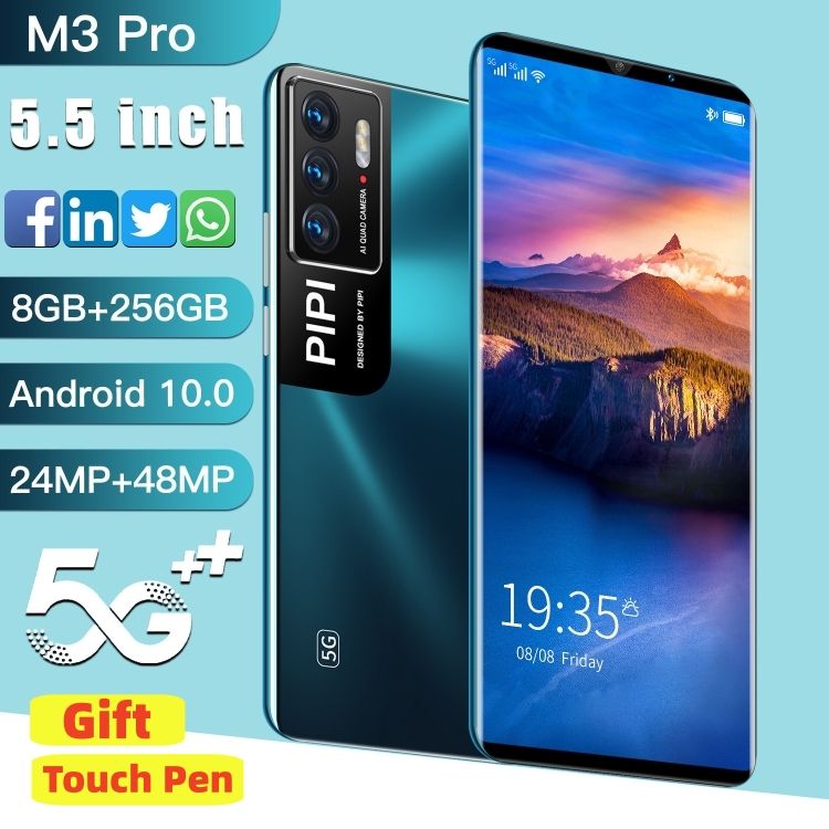 New smart phone M3 Pro smartphone with 5.5 inch full screen large screen, 8GB 256GB dual card Android 10 roce front 24MP back 48MP HD screen CRRSHOP high-quality GPS navigation mobile phone 