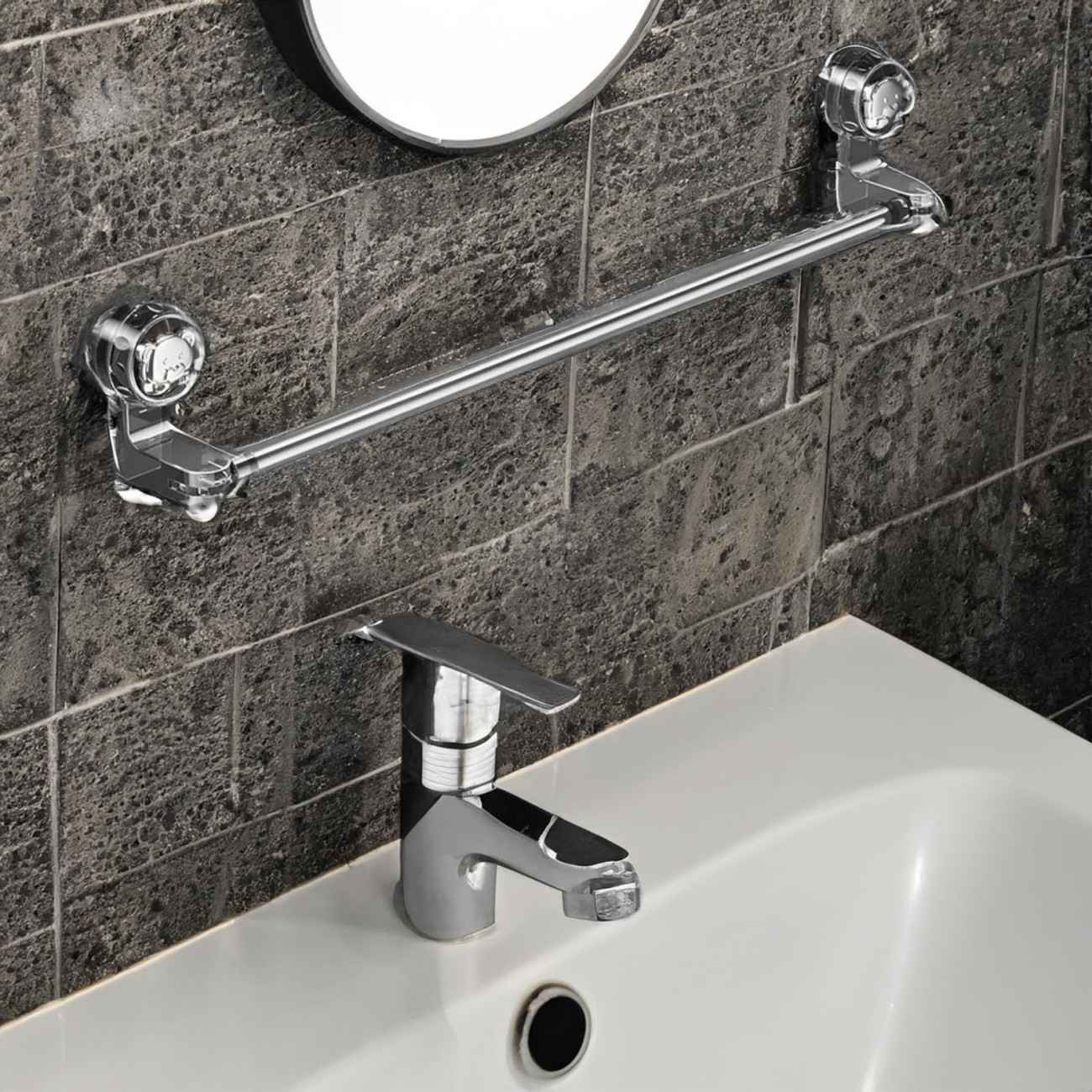 Adjustable Suction Cup Towel Bar for Bathroom 65CM~130CM Matte Black Towel Rack Stainless Steel Bath Towel Holder for Glass Shower Door