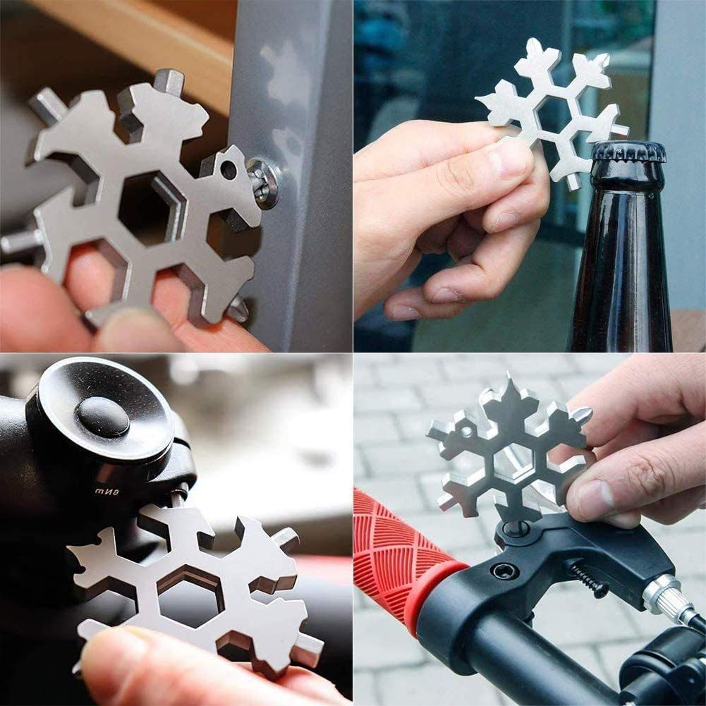 18 In 1 Snowflake Multi Tool, Stainless Steel Beer Bottle Opener, Flat Phillips Screwdriver Kit/Wrench, Outdoor Durable and Portable