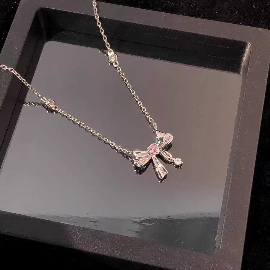 A87 Woman Sterling Silver Pink Butterfly Pendant Necklace Jewelry Gift