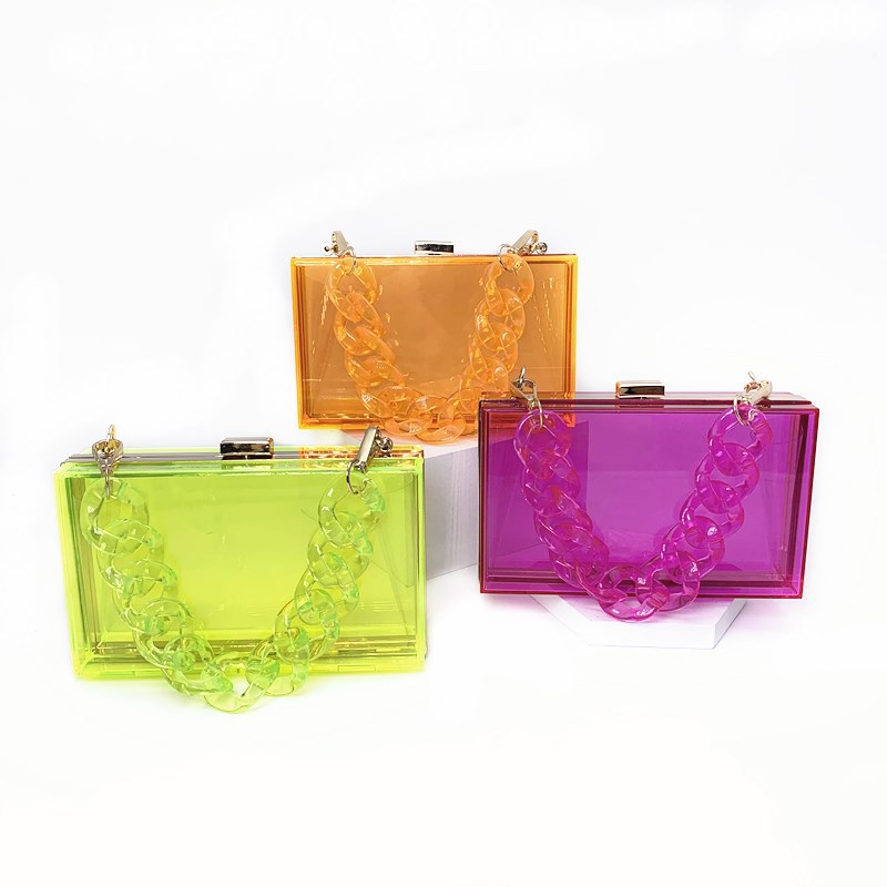 Colorful transparent chain mobile phone bag CRRshop free shipping female best sell new one-shoulder diagonal transparent acrylic portable personalized chain small square bag women fashionable and gorgeous three-dimensional flower mobile phone bags