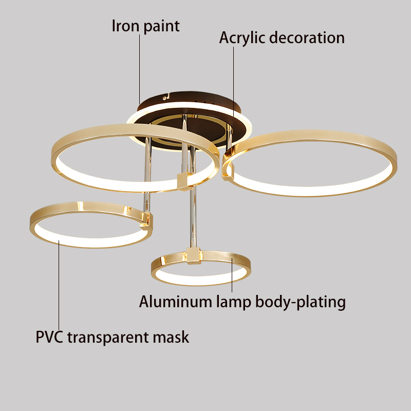 LPS Nordic creative round chandelier bedroom living room dining room lighting golden chrome halo ceiling lamp
