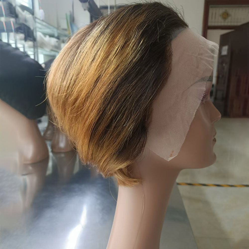 Highlight Human Hair pixie Wigs 13*4 Closure HD Lace Front Wigs Human Hair For Women 8 Inch