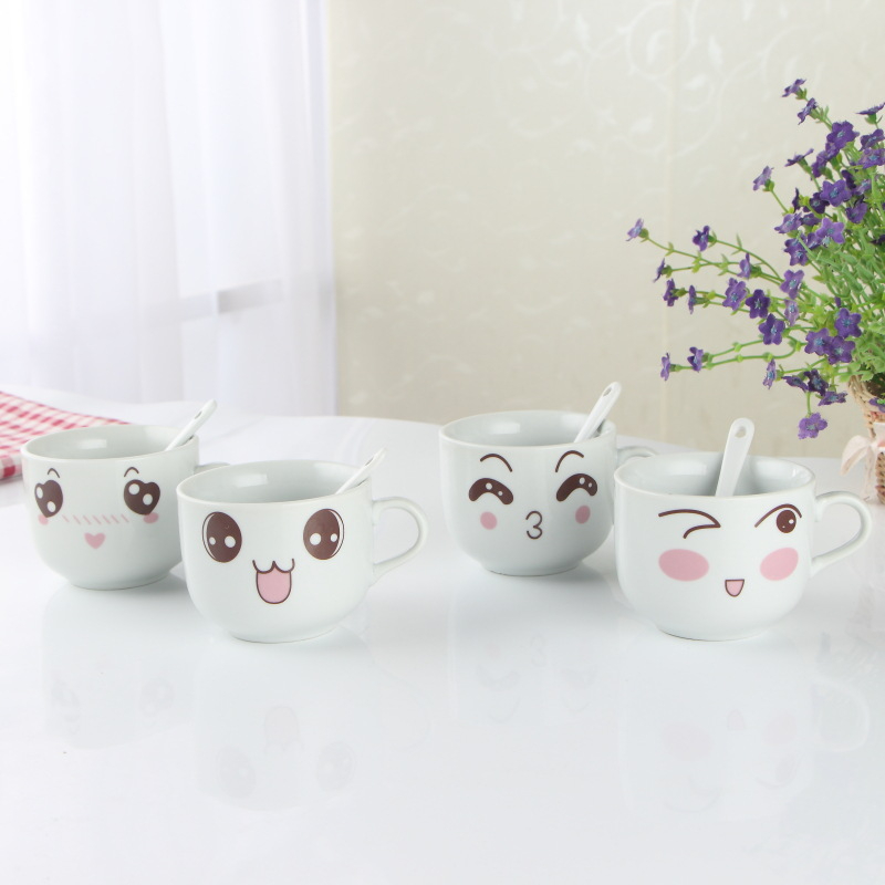 YEJ301 Ceramic Mugs Creative Cartoon Pattern Mugs With Spoon Milk Coffee Cup Mark Drinkware Novelty Gifts
