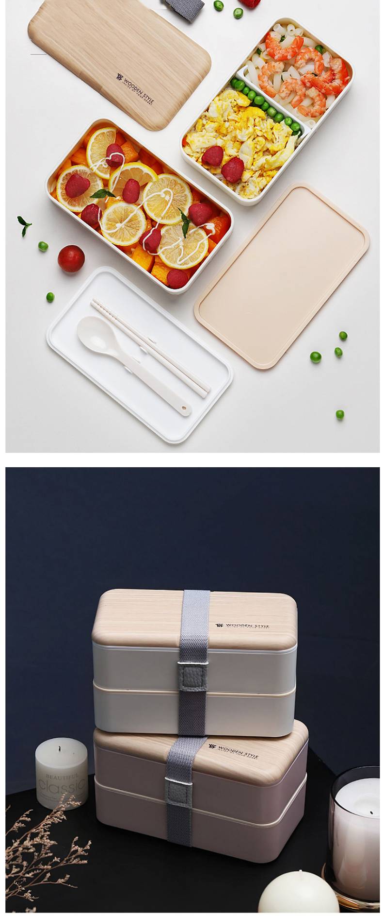 Premium Bento Lunch Box in Modern Colors - 2 Compartments, Leak-proof - Includes Divider, Cutlery & Chopsticks - Japanese Bento Box for Adults & Kids - Zero Waste & Food-Safe