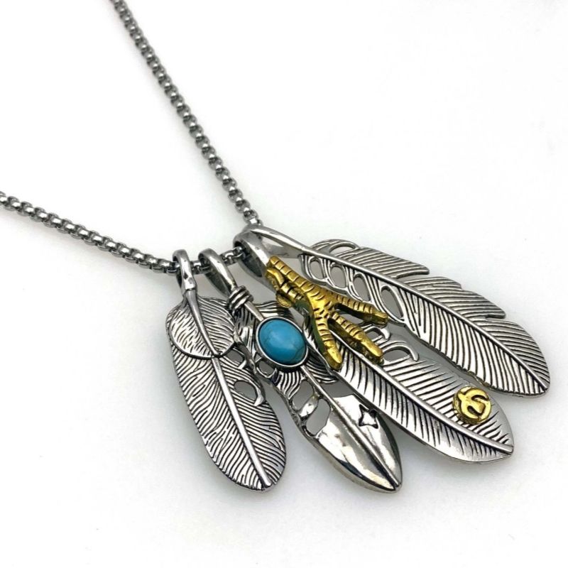 Feather pendant men's trendy necklace, leaf pendant long necklace 70CM titanium steel chain pendant necklace