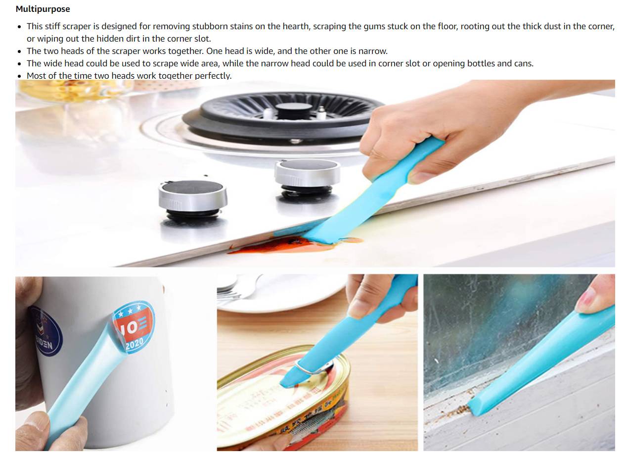 Cleaning Scraper Tool Kitchen Plastic Scraper Multipurpose Stiff Grill Scraper Scratch Free Cleaning Tool Can Opener Sticker Scraper Label Remover Gum Scraper Bottle Opener – 3 PCS