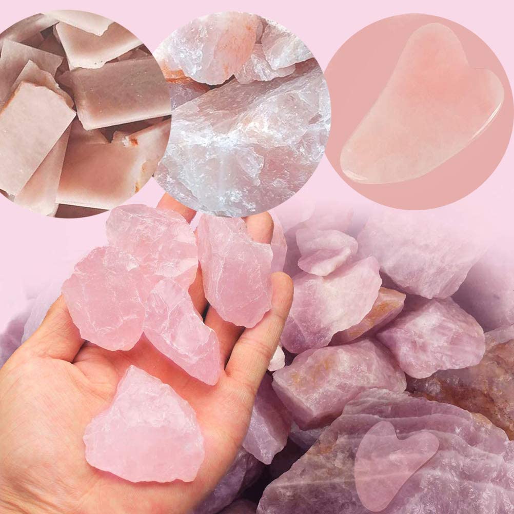 Natural Rose Quartz Stone Gua Sha Scraping Massage Tool, Healing Crystal Guasha Board Facial Massager Traditional Scraper Tool