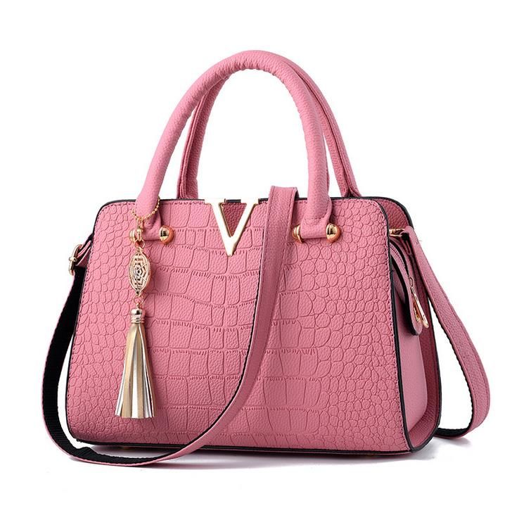 Crocodile leather women's bag V letter designer women's handbagPink