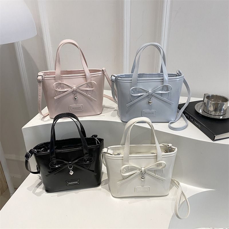 Women's Bow Decor PU Leather Tote Bag, 24x16.5cm Casual Crossbody Handbag with Adjustable Strap, Fashion Shoulder Purse for Daily & Spring Summer Use

