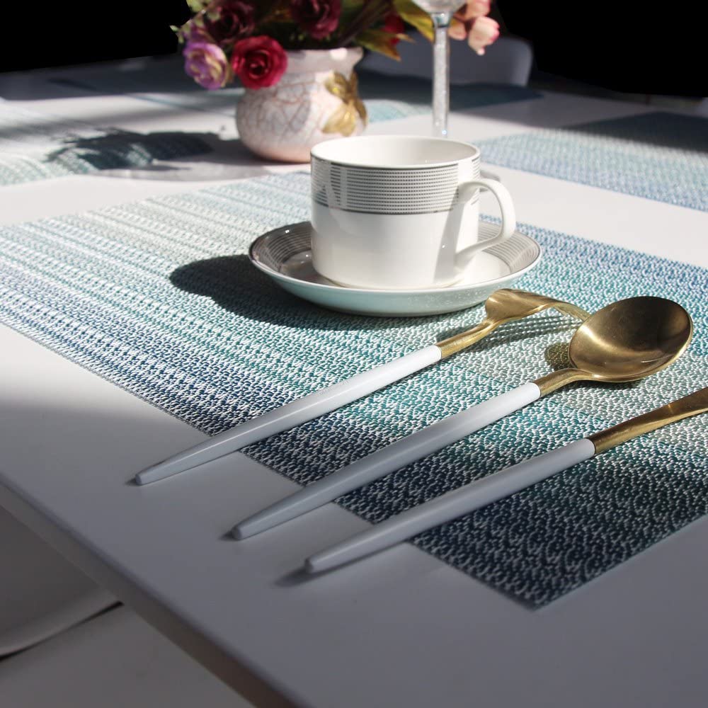 Placemats Washable Easy to Clean PVC Placemat for Kitchen Table Heat-resistand Woven Vinyl Hard Table Mats