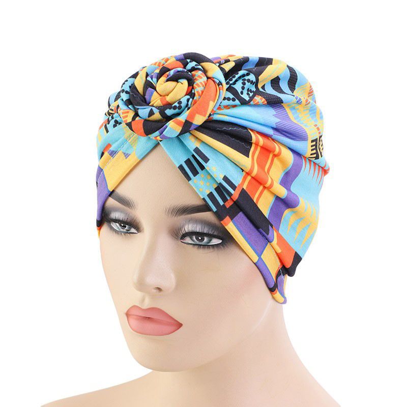 Colorful style headscarf flower headscarf hat elastic print hat sleeping hat