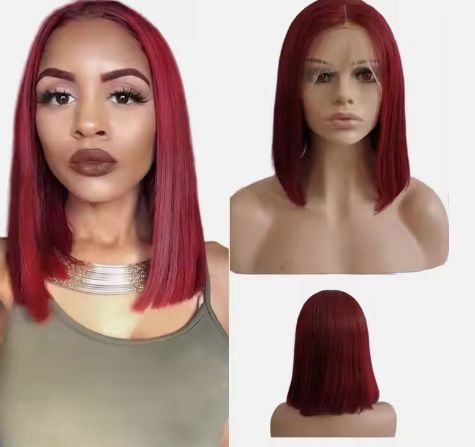 Straight Bangs-B BOBO-4X4 Lace Front Wigs, Wine Bob Human Hair Full Frontal Wigs,4X4 HD Closure Short Bob Wigs
