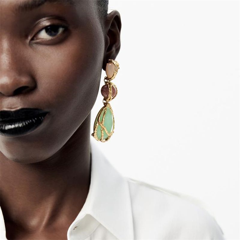 796840 Women Acrylic Gold Earrings Ladies Present Ear Studs Rings Woman Ear Stud Ring Lady Fashion Large Earring Earings For Party