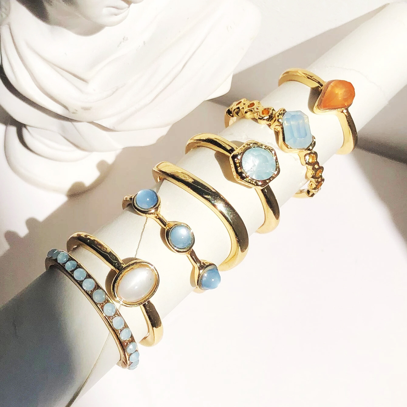 Retro Geometric Square Round Stone Rings Set for Women Girls Fashion Colorful Resin Rings Jewelry Party