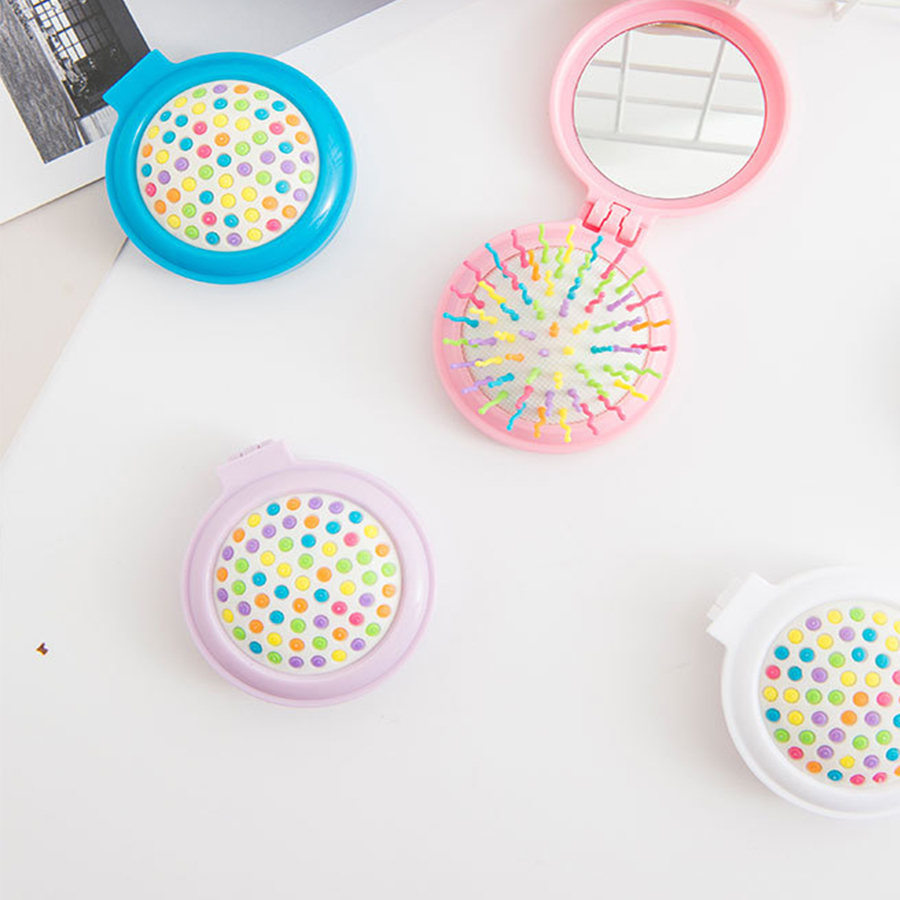 Candy Color Folding Comb Portable Solid Color Portable Makeup Mirror Airbag Comb Anti-static Massage Rainbow Comb