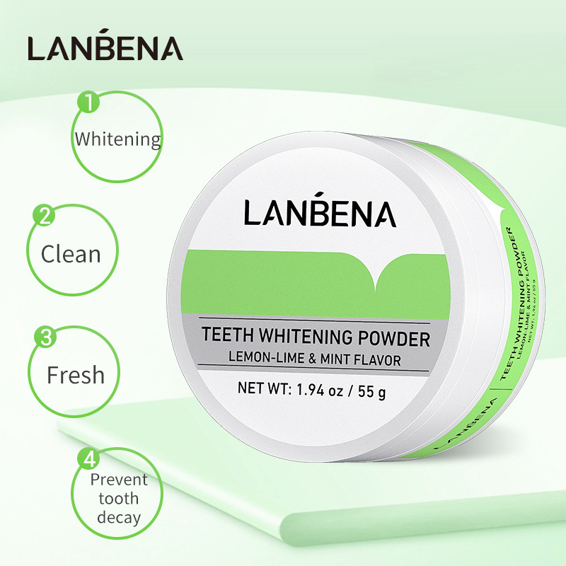 LANBENA LB3725 Teeth Whitening Powder, Lemon Lime& Mint Flavor 55g,Natural Teeth Whitening, Teeth Polish & Teeth Stain Remover
