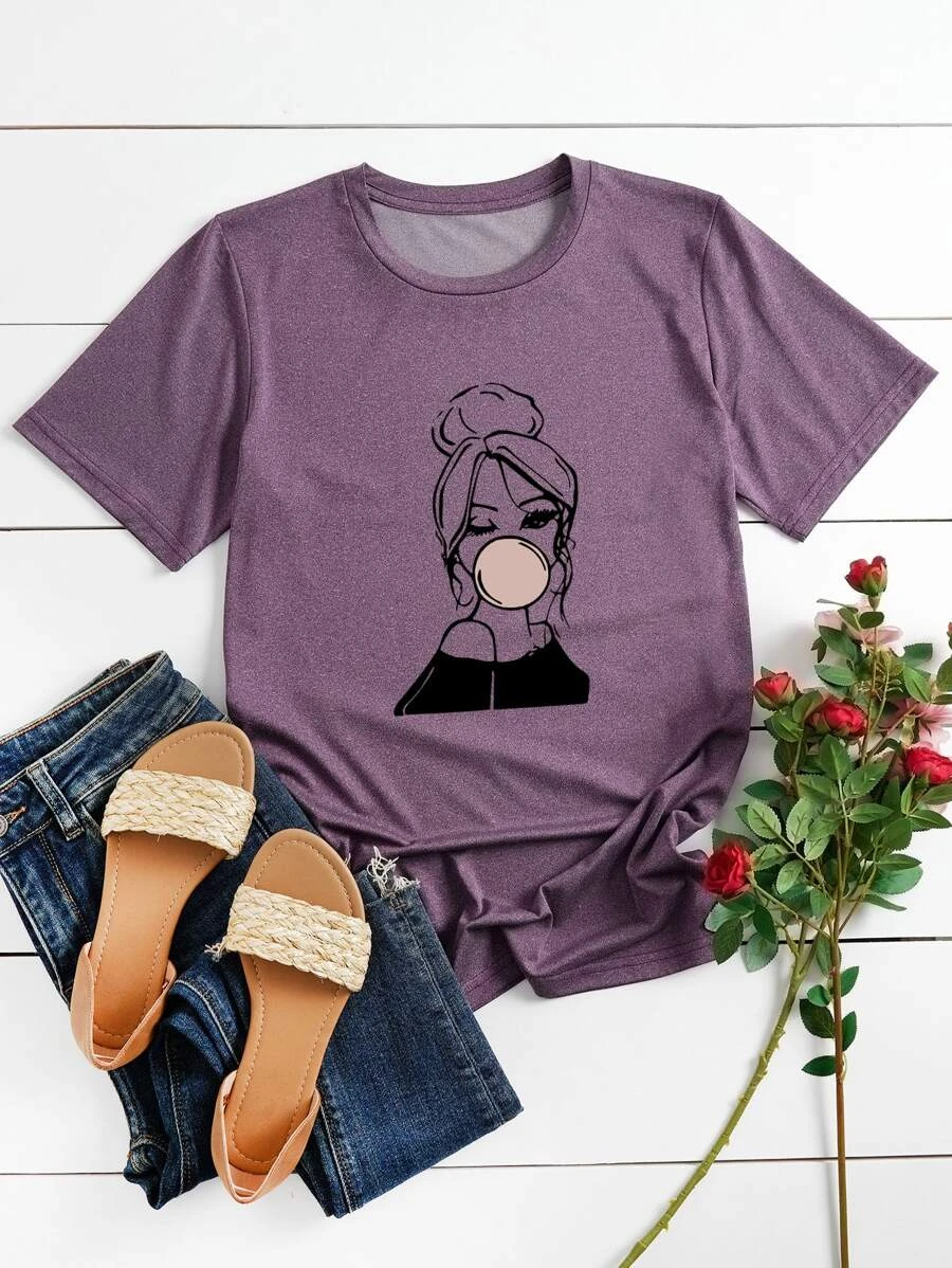 DX070# Plus Figure Graphic Tee T-Shirt