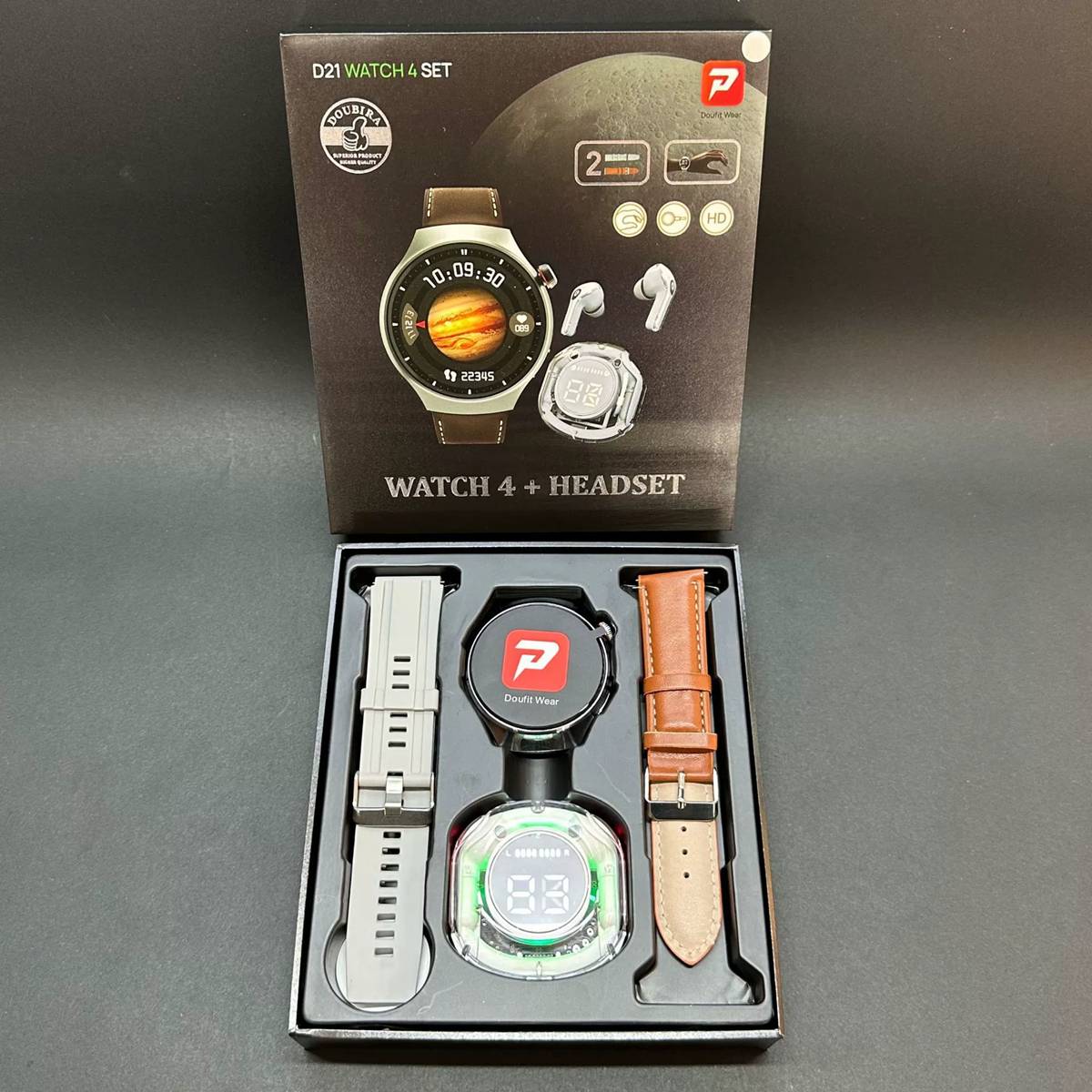Cross-border hot-selling D21 Watch4 smart watch Bluetooth call double strap + earphone set multi-function watch