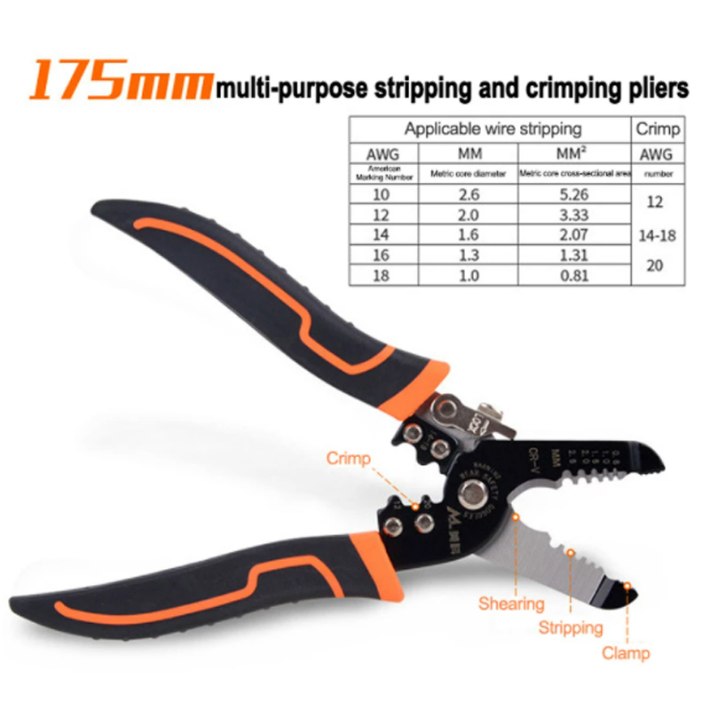 Tools power 175mm wire stripping pliers wire cutting pliers multi-function ring crimping pliers electrician stripping wire stripping pliers tool