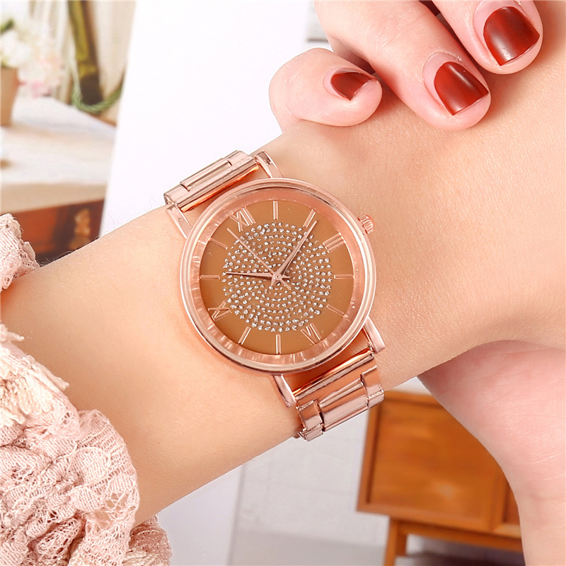 Ladies Watch Rose Gold Luxury Diamond Magnetic Bracklet Wristwatch for Women