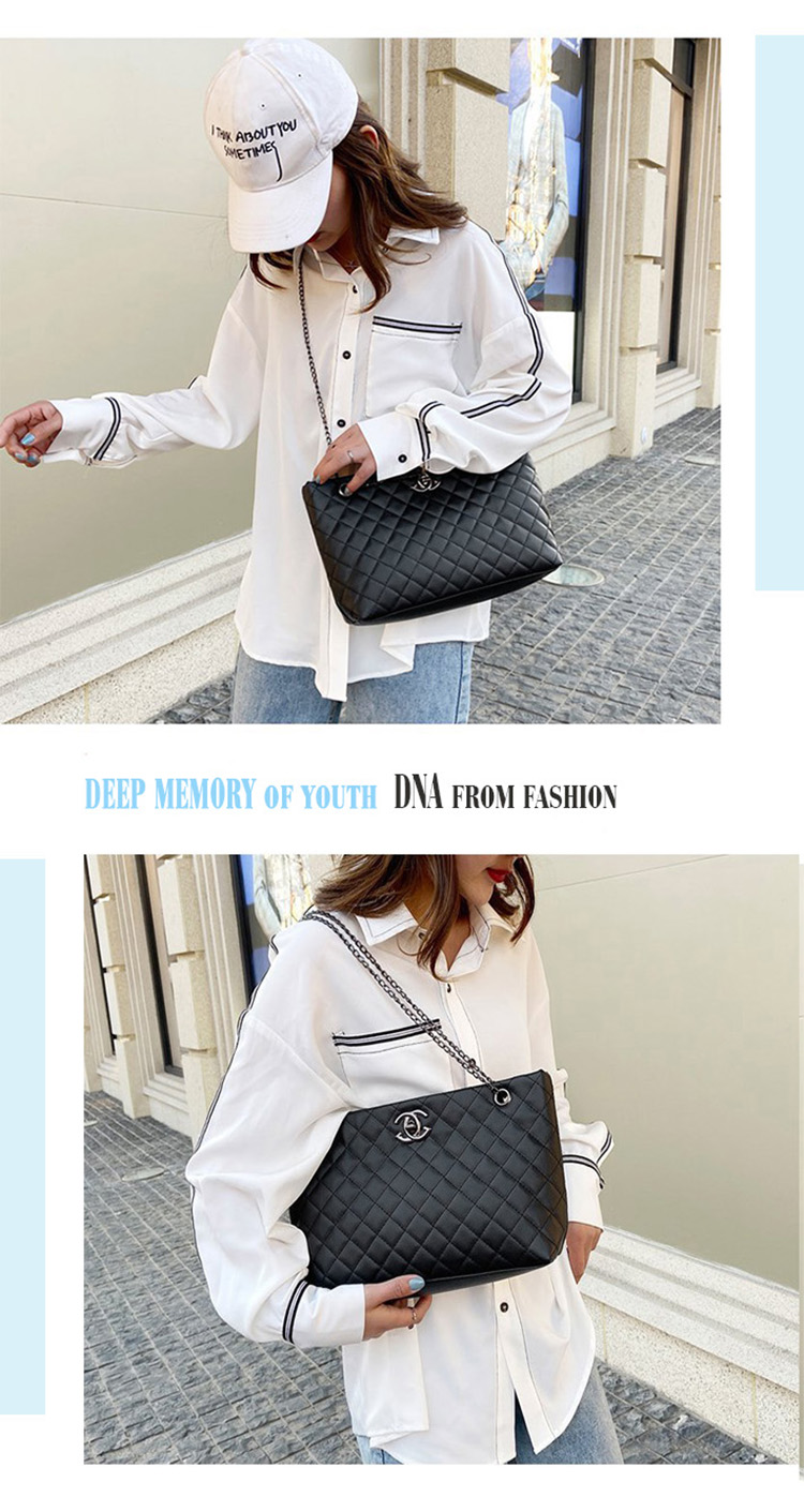 CHG-Ladies bags Tote bags Metal chain women's bags Lady single shoulder bags &amp; Zipper handbag (large zipper bag) (Black / Silver)