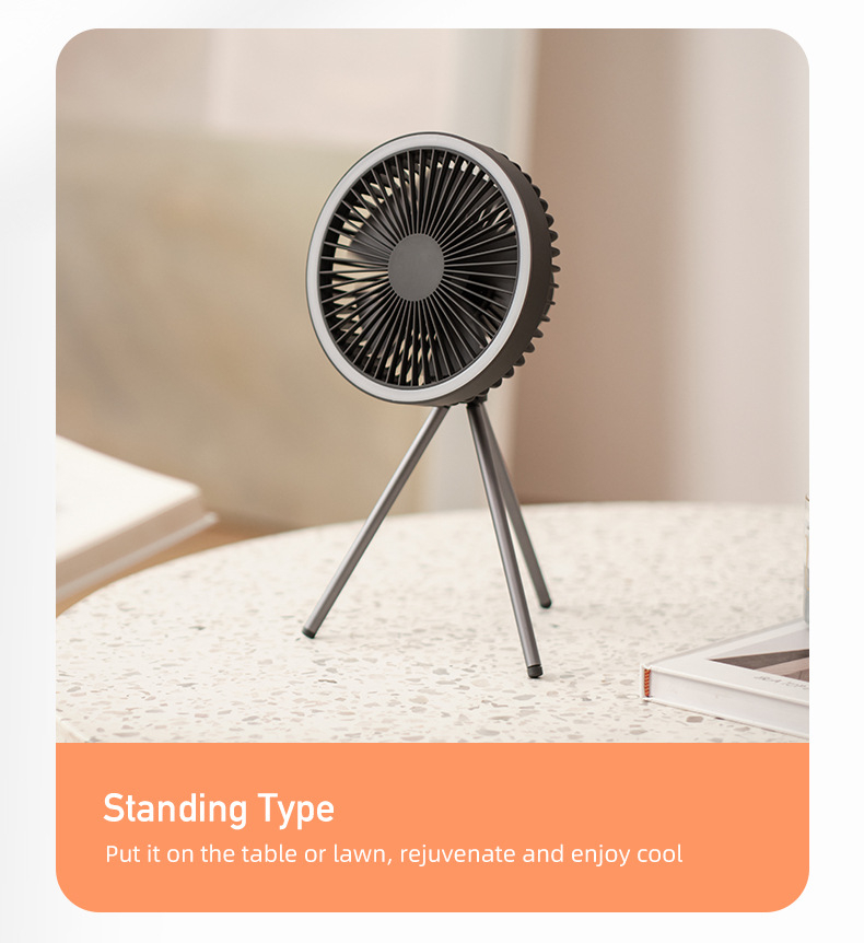 MECOLA Portable Camping Fan with LED Lantern, 10000mAh Battery Operated USB Rechargeable Fan with Hanging Hook, 3 Lights Modes, 3 Speeds Quiet Ceiling Fan, Tent Fan with Tripod for Outdoor Emergency Outage