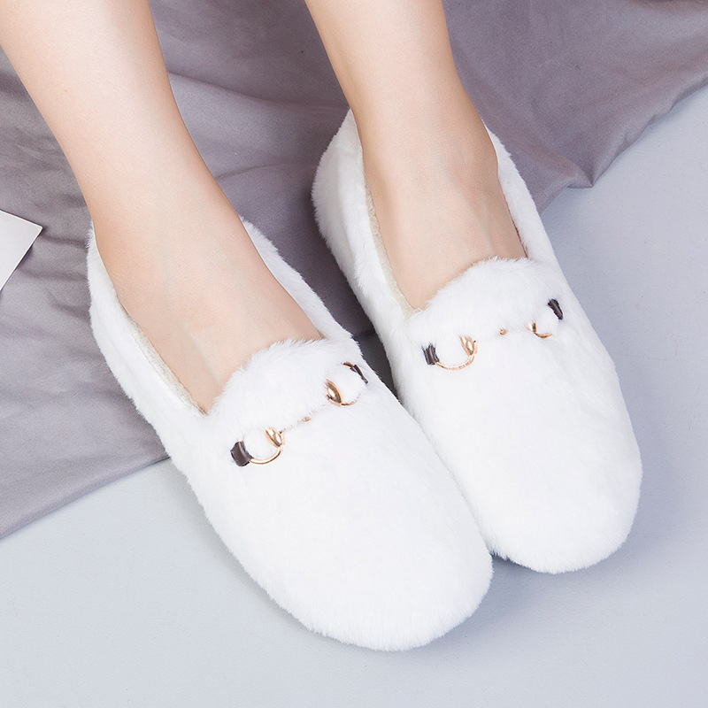 women's walking flats Comfortable soft sole fur shoes cute girls casual shoes