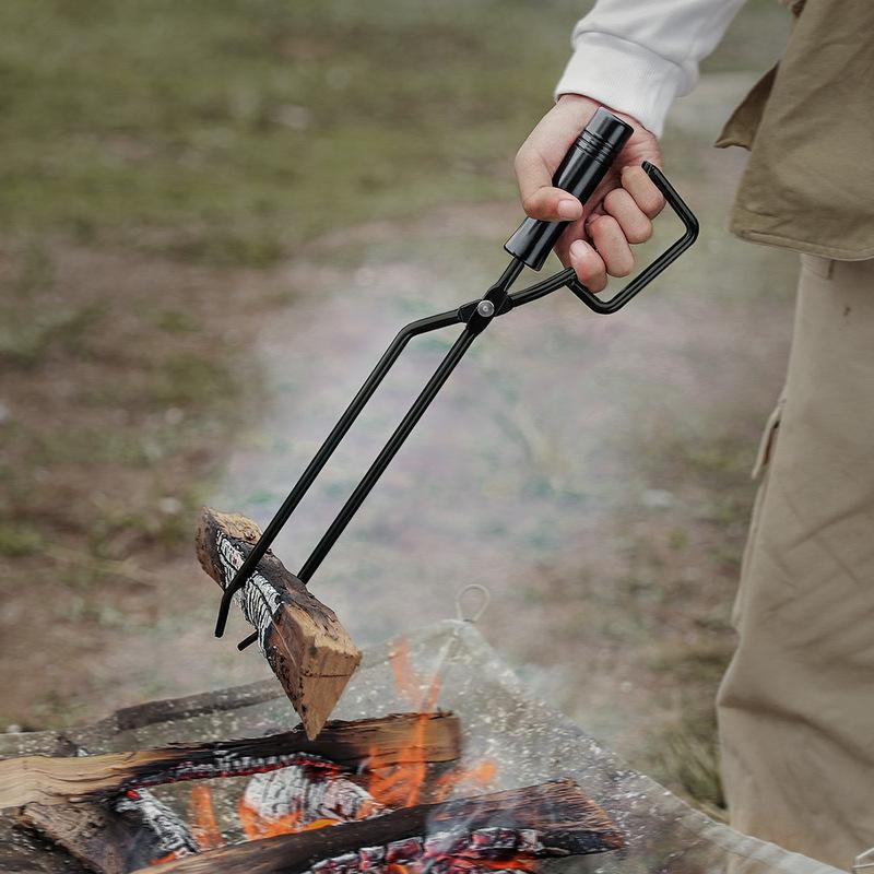 Outdoor Iron Carbon Tongs Outdoor Campfire BBQ Firewood Tongs Tools Stove Tongs