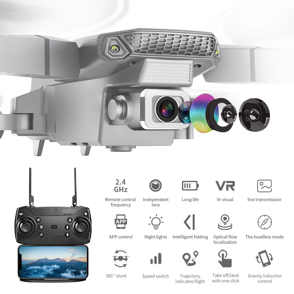 E88 UAV 4K HD Aerial Photography Obstacle Avoidance Quadcopter, Optical Flow Positioning, Long Endurance Remote Control Aircraft