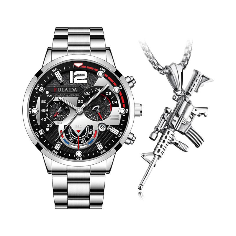 2pieces Set Men's Watch + NecklaceSilver1