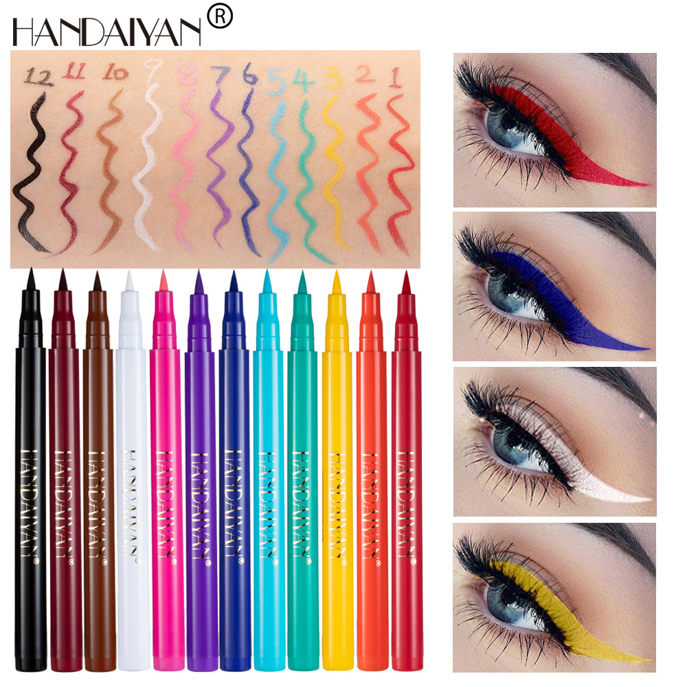 H2018 Waterproof Rainbow Matte Colorful Liquid Eye Liner Pencil White Pink Color Eyeliner Pen Makeup Make Up Long-Lasting Cosmetics