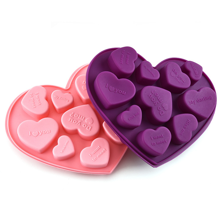 Cute Heart Shaped with little messages on it Ice Cube Mold Baking Silicone Mold