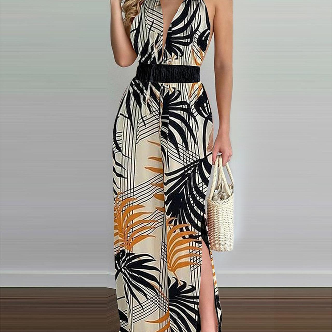 J99133 Women's New Slip Jumpsuit Print Colorful Jumpsuit