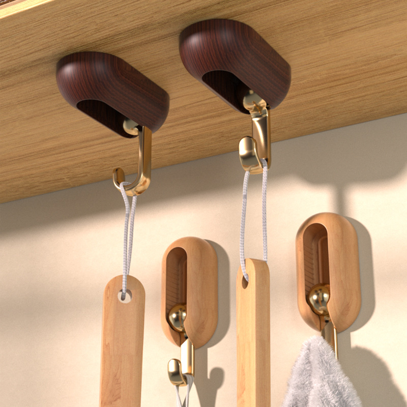 FY-S01 4Pcs 360 Degrees Rotatable Hooks Self Adhesive Ceiling Kitchen Hooks Wall Door Handbag Clothes Ties Bag Coat Home Organizer Hook
