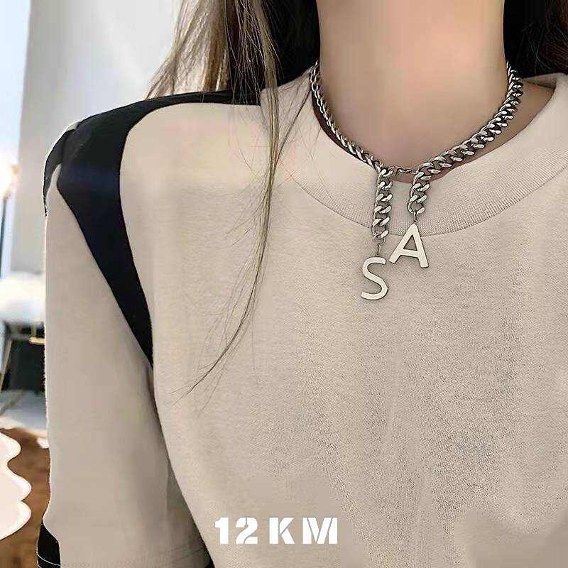 C197 New Stainless Steel Necklace for Women Suit Personalized Creative Letter A S Choker Clavicle Cuban Chain Necklace
