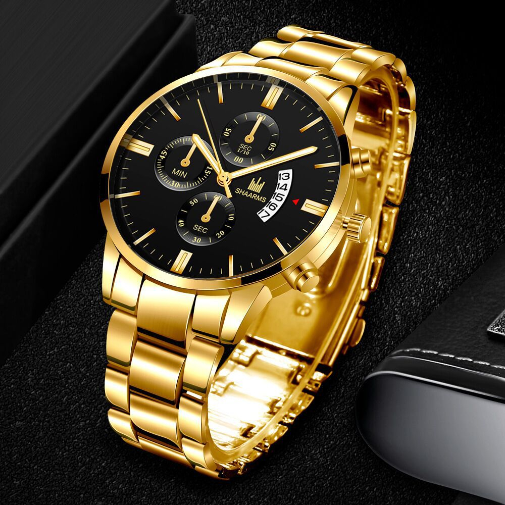 srs01 Men's Stainless Steel Watch Luxury Calendar Roman Numerals Dial Quartz Watch Men's Business Casual Watch