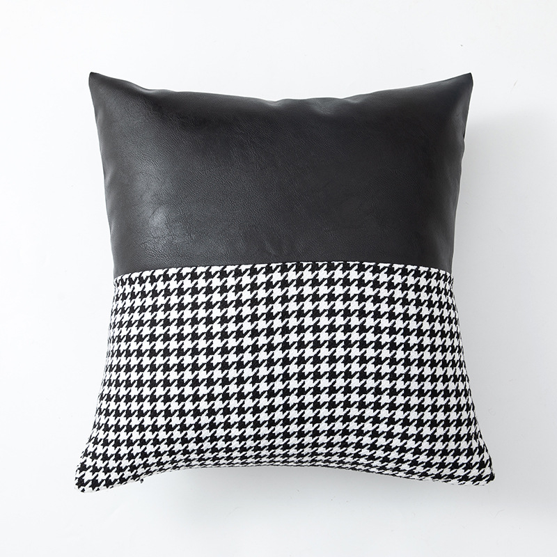 1011 Light luxury PU super soft leather cushion cover 45*45   simple black and white leather panels houndstooth latticeer cover sofa bed car home decorative pillowcase
