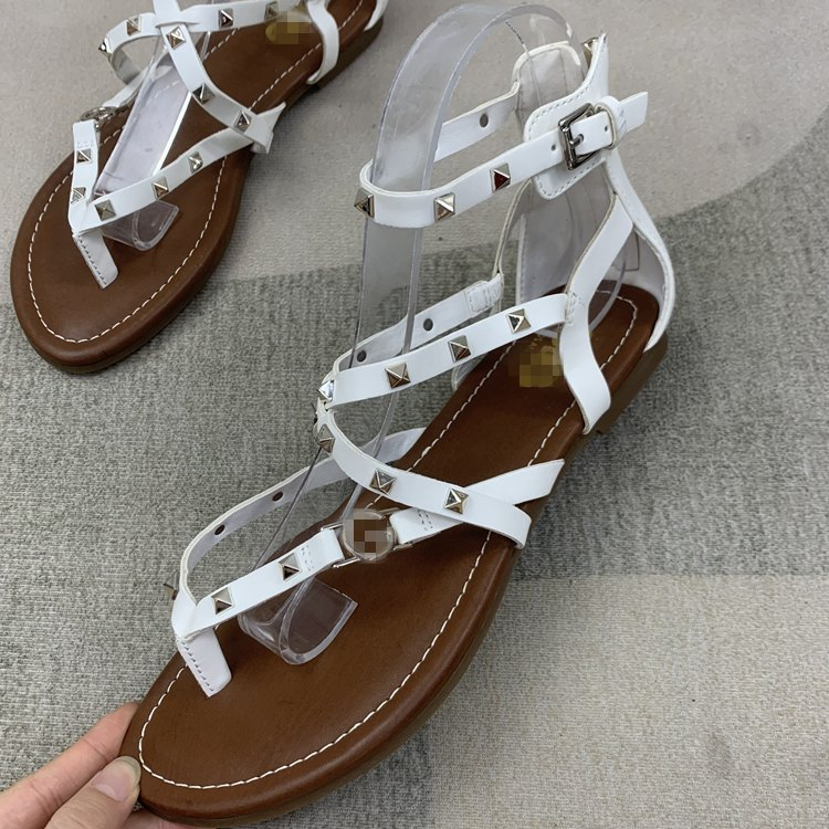 Women's and Girls Roma Sandals Square Studs Cross with Flat Zipper Sandals Flip-Flops Beach Shoes
