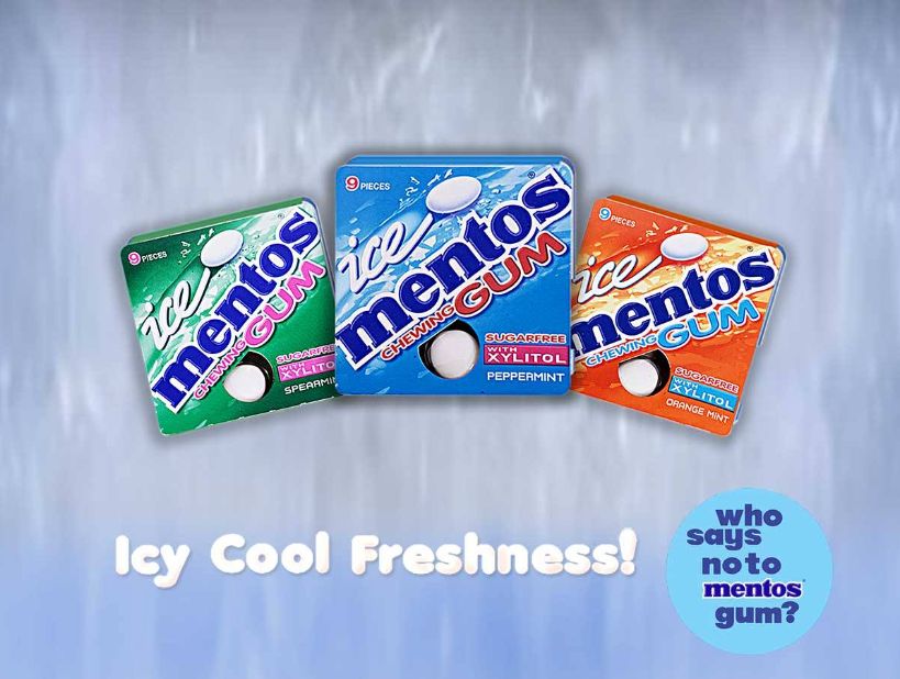 MENTOS ICE CHERRY MINT GUM 8PCS ORANGE MINT, BLUE PEPPERMINT, GREEN SPEARMINT 1.43g
